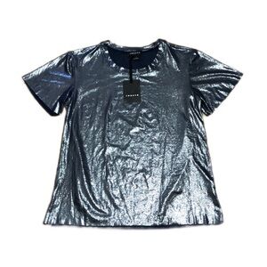 Trouvé Clothing Navy & Silver Sparkly Tee Shirt Blouse, size XS